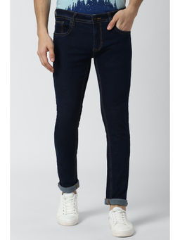 Peter England - Men Navy Blue Cotton Blend Skinny Jeans