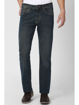 Peter England - Men Navy Blue Cotton Blend Straight Jeans
