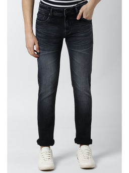 Peter England - Men Navy Blue Cotton Blend Slim Jeans