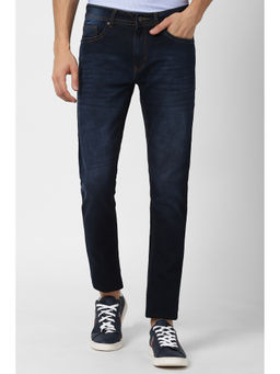 Peter England - Men Navy Blue Cotton Blend Slim Jeans