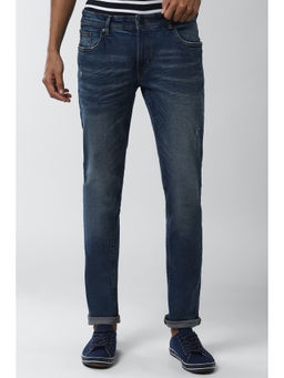 Peter England - Men Navy Blue Cotton Blend Slim Jeans