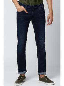 Peter England - Men Navy Blue Cotton Blend Slim Jeans