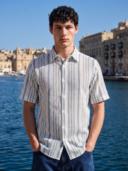 The Bear House - Men Blue Cotton Regular Fit Shirt