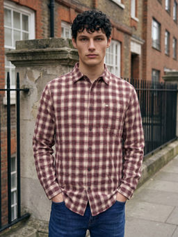 The Bear House - Men Maroon Cotton Regular Fit Shirt
