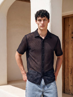The Bear House - Men Black Cotton Regular Fit Shirt