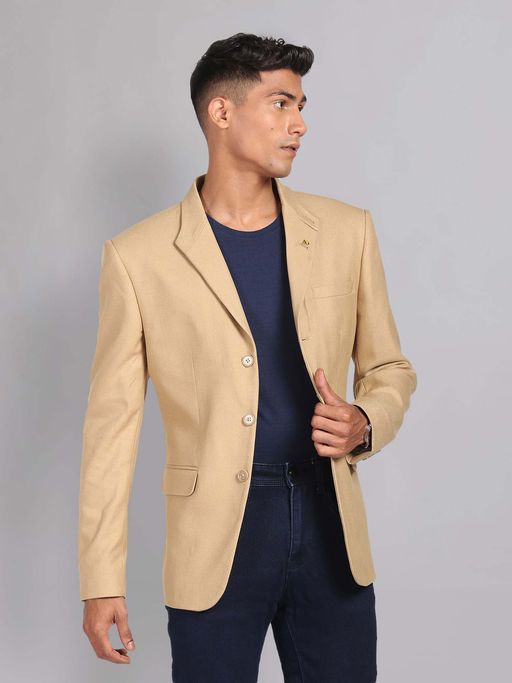 AD By Arvind Beige Self Design Blazer
