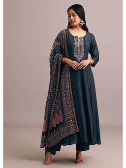 KALKI FASHION - Grey Embroidered Anarkali Kurta with Pant and Dupatta (Set of 3)