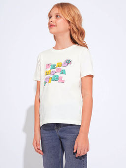 VERO MODA - White Typographic Regular T-Shirt