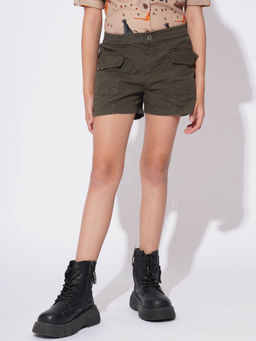 VERO MODA - Green Solid Relaxed Shorts