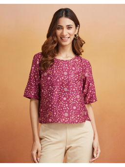 Fabindia - Pink Cotton Silk Printed Short Top