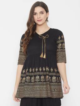 WineRed - Black Women Angrakha Kurti Style Tunic