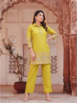Mamicha - Yellow Embroidered Short Kurta and Pant