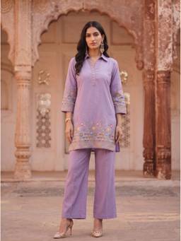 Mamicha - Lavender Embroidered Short Kurta and Pant