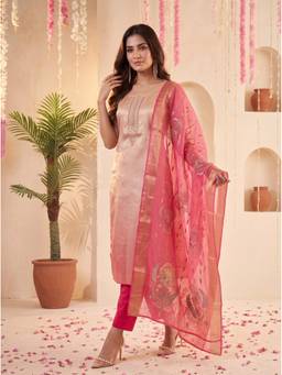 Mamicha - Pastel Pink Mehr Kurta with Pant and Dupatta