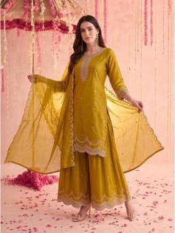 Mamicha - Mustard Embroidered Sharara and Dupatta