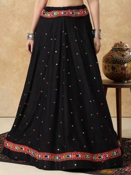 SALWAR STUDIO - Black Embroidered Garba Navratri Festive Cotton Skirt