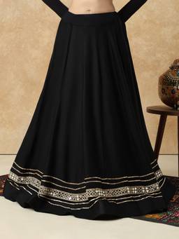 SALWAR STUDIO - Black Embellished Cotton Garba Navratri Festive Skirt