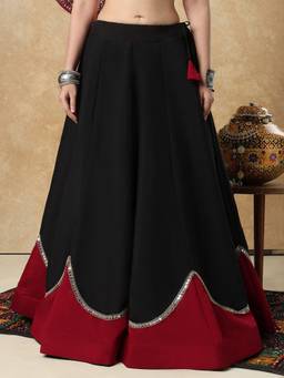SALWAR STUDIO - Red Embellished Cotton Garba Navratri Festive Skirt