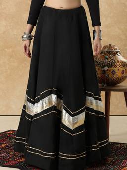 SALWAR STUDIO - Black Embellished Cotton Garba Navratri Festive Skirt