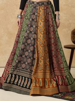 SALWAR STUDIO - Multi-Color Cotton Garba Navratri Festive Printed Panel Skirt