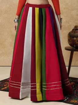 SALWAR STUDIO - Multi-Color Cotton Panel Garba Navratri Festive Skirt