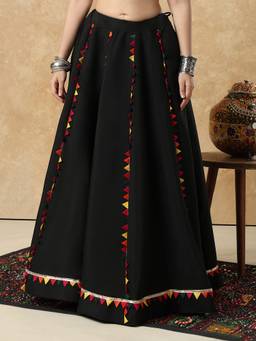 SALWAR STUDIO - Black Cotton Garba Navratri Festive Skirt