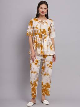 DECKEDUP - Women White Cotton Tie and Dye Co-Ord