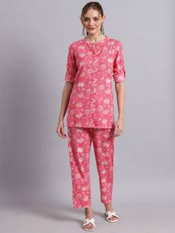 DECKEDUP - Women Pink Floral Co-Ords