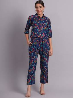DECKEDUP - Women Blue Floral Co-Ords