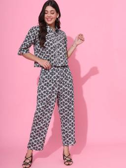 DECKEDUP - Women White Casual Ryon Printed Co-Ords