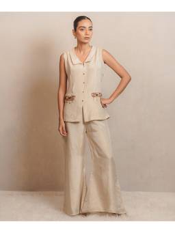 Timaraa - Women Champagne Gold Hand-Embellished Top with Pant