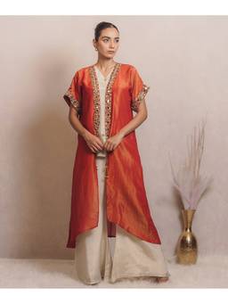 Timaraa - Women Sunset Three Piece Tissue Inner with Shrug and Palazzo