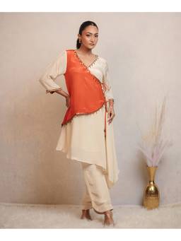 Timaraa - Women Coral Ivory Crepe Co-Ord