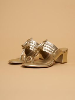 ERIDANI - Gold Eshika Kolhapuri Braided Sandal Heels