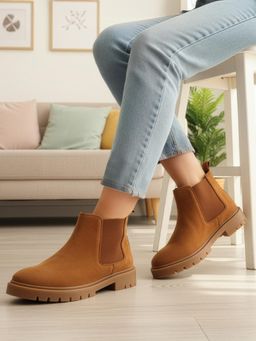 Carlton London - Womens Suede Chelsea Boots with Elastic Side Panel