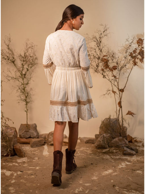 Buy LABEL REYYA Jute Laced Off White Dress Online