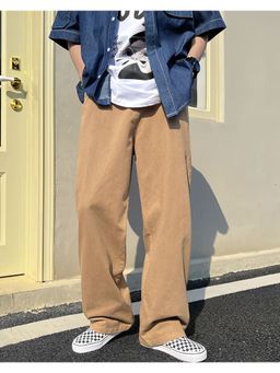 Off Duty India - Khaki Baggy Fit Straight Leg Jeans Khaki
