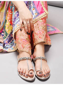 Padchin - Women Silver Toe Ring Flats with Embellished Rhinestone