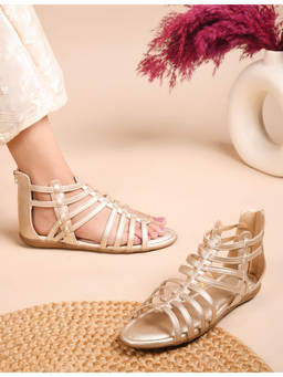 Padchin - Women Gold Sandals with Zip Closure