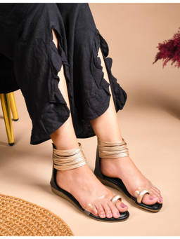 Padchin - Women Black Zip Closure Sandals