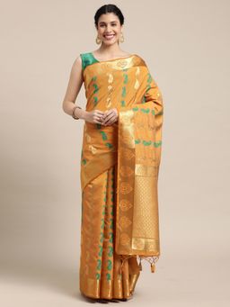 Mimosa - Women's Kanjivaram Art Silk Yellow Saree with Unstitched Blouse