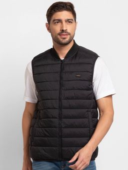 Spykar - Jet Black Polyester Sleeveless Casual Jacket for Men