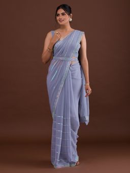 Koskii - Grey Sequins Shimmer Saree with Unstitched Blouse