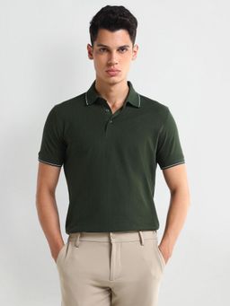 Arrow - Men's Cotton Green Textured Polo T-Shirt