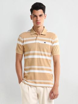 Arrow - Men's Beige Stripes Polo T-Shirt