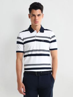 Arrow - Men's Cotton White Stripes Polo T-Shirt