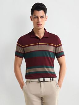 Arrow - Men's Maroon Stripes Polo T-Shirt