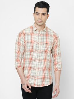 Solemio - Slim Fit Pure Cotton Checks Spread Collar Casual Shirt For Men - Brown
