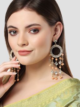 Karatcart - Gold Plated Peach Beads Kundan Dangler Earrings for Women
