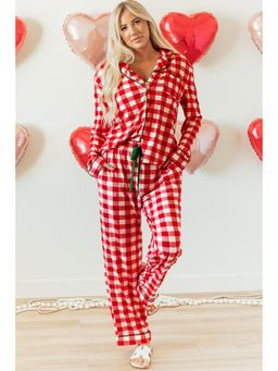 PARTIQ - Fiery Red Christmas Plaid Print Shirt and Pyjama (Set of 2)